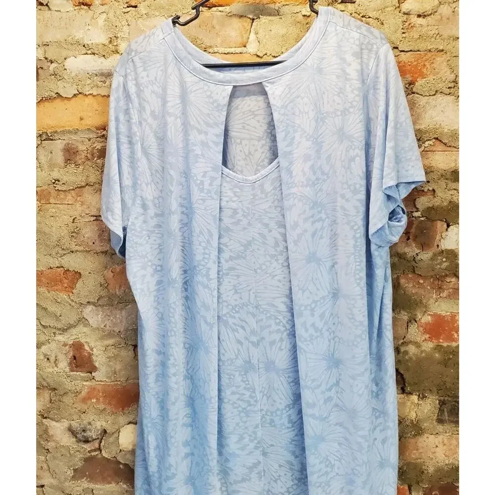 Tek Gear Womens Plus T-Shirt Size 2X Blue Dry-Tek Butterfly Keyhole Back Top - Picture 3 of 3